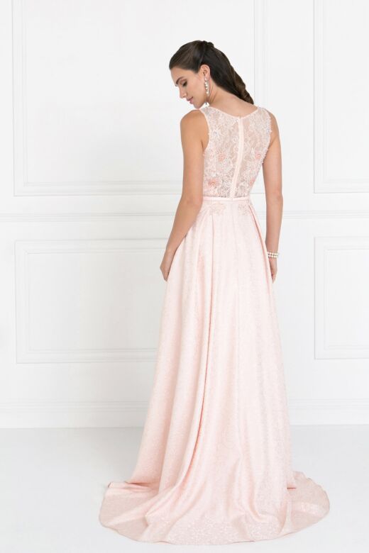 Elizabeth K GL1545 Lace Bodice Pleated Skirt Dress
