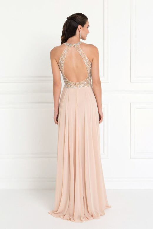Elizabeth K GL1564 Cutout Back Embellished Top Bridesmaid Dress