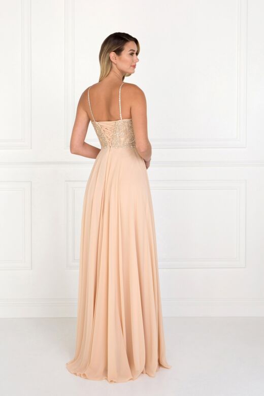 Elizabeth K GL1571 Embroidered Top Lace-Up Maid of Honor Dress