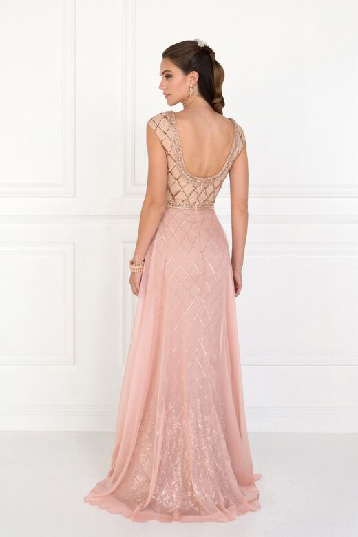 Elizabeth K GL1577 Scoop Back Long Overskirt Dress