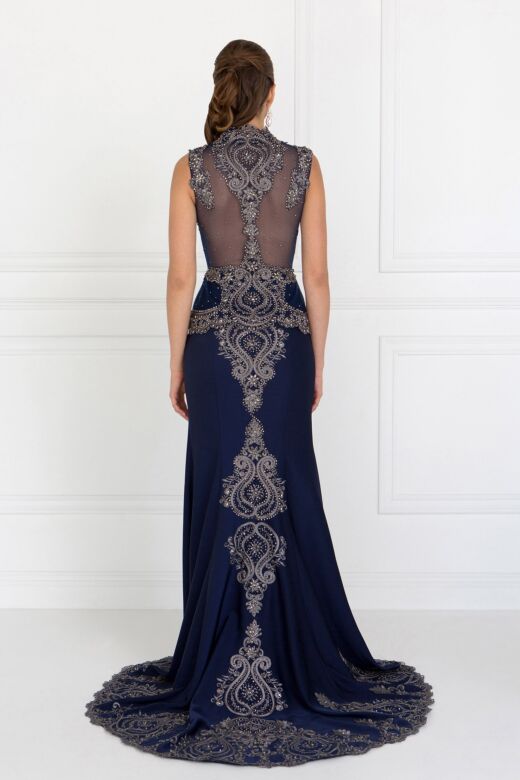 Elizabeth K GL1598 Queen Anne Neckline Embroidered Dress