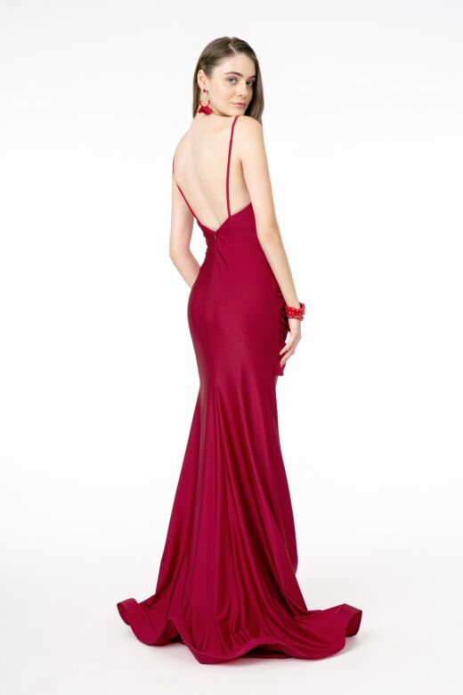 Elizabeth K GL1815 Draped Skirt Spaghetti Straps Backless Dress