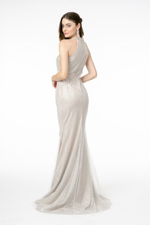 GLS by Gloria GL1841 Halter Neckline Racerback Glitter Dress