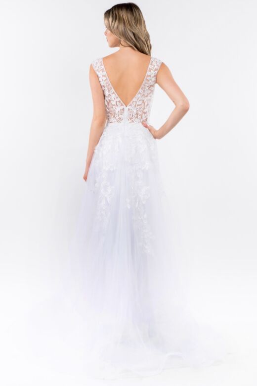 GLS by Gloria GL1920 V-Neck Sheer Overskirt Embroidered Dress