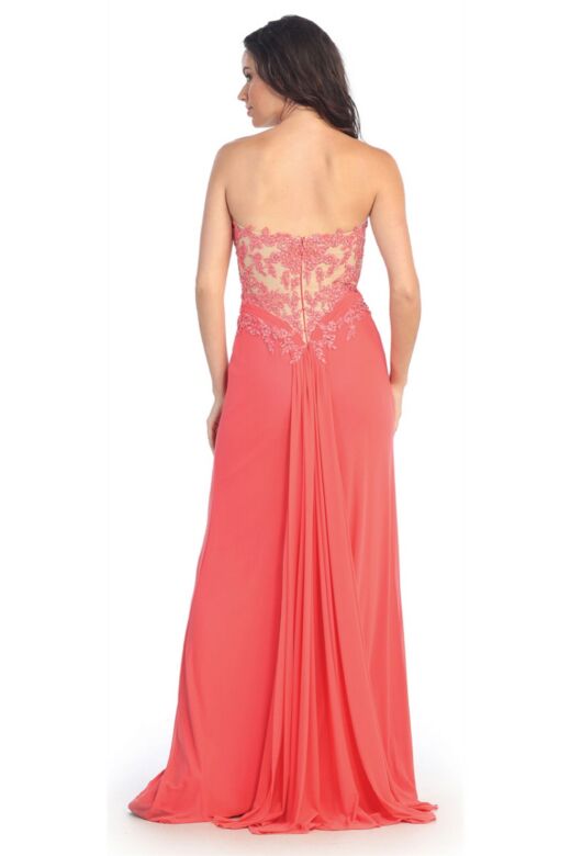 Elizabeth K GL2016 Lace Back Ruched Top Strapless Bridesmaid Dress