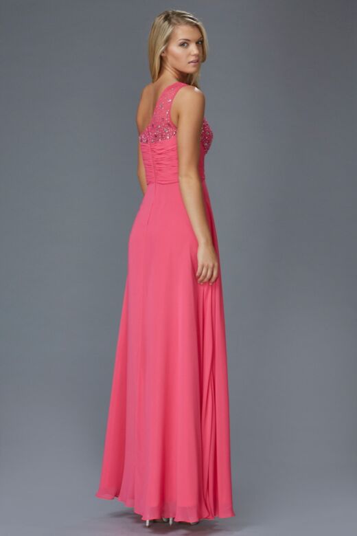 Elizabeth K GL2021 Ruched Waist Embellished One Shoulder Dress