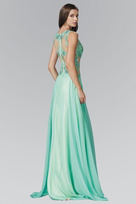 Elizabeth K GL2065 Jewel Neckline Illusion Lace Top Dress