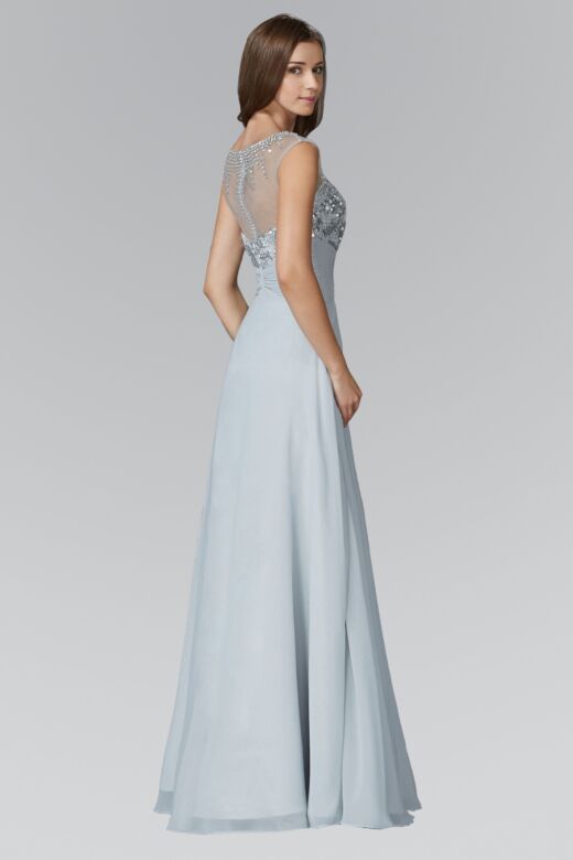 Elizabeth K GL2085 Ruched Waist Illusion Back Dress