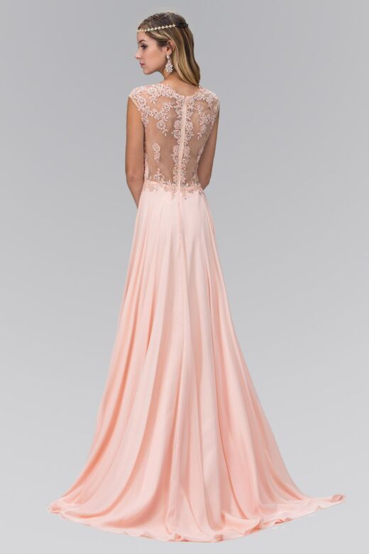 Elizabeth K GL2136 Illusion Back Cap Sleeve Dress
