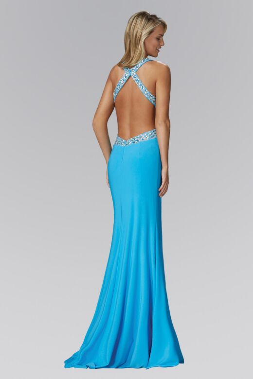 Elizabeth K GL2144 Slit Skirt Embellished Top X-Back Dress