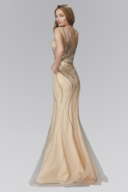 Elizabeth K GL2150 Illusion Top Beaded Embroidery Dress