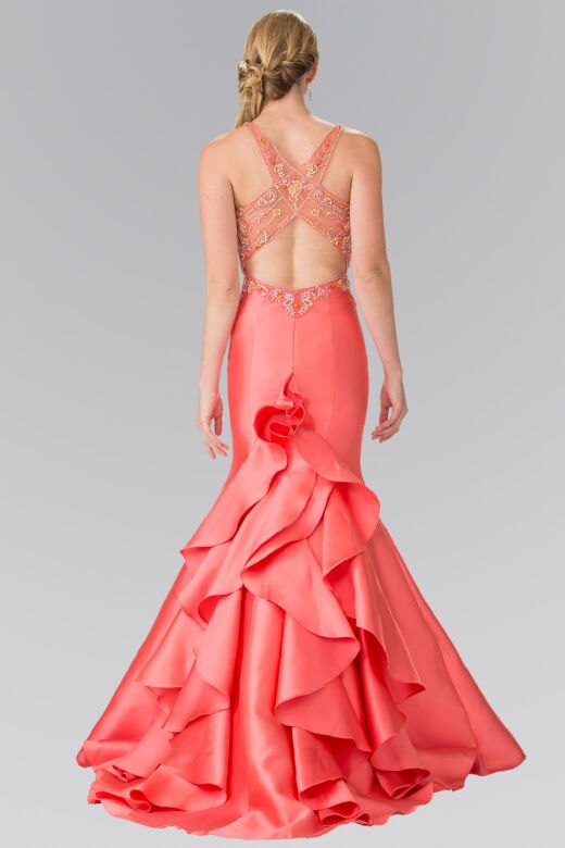 Elizabeth K GL2214 Waterfall Skirt Floral Top X-Back Dress