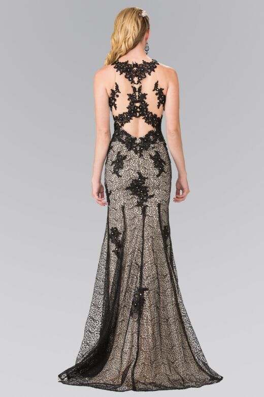 Elizabeth K GL2220 Illusion Back High Neck Floral Dress