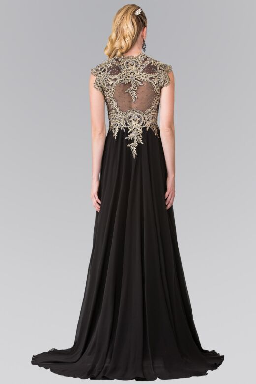 Elizabeth K GL2229 Queen Anne Neckline Embroidered Dress