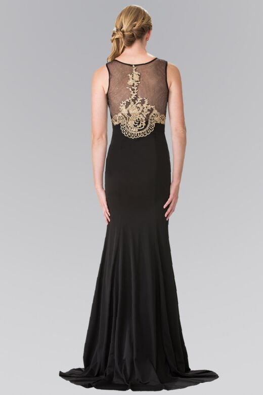 Elizabeth K GL2230 Illusion Bodice Embroidered Dress