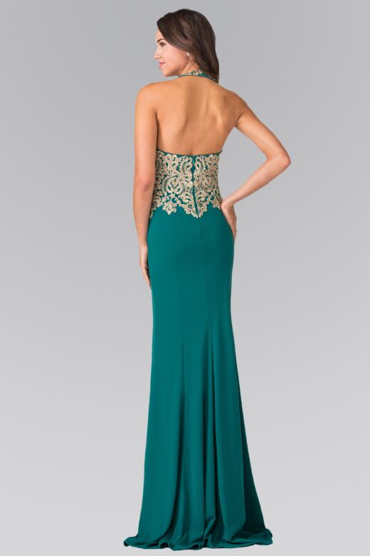 Elizabeth K GL2231 Halter Neckline Embroidered Top Dress