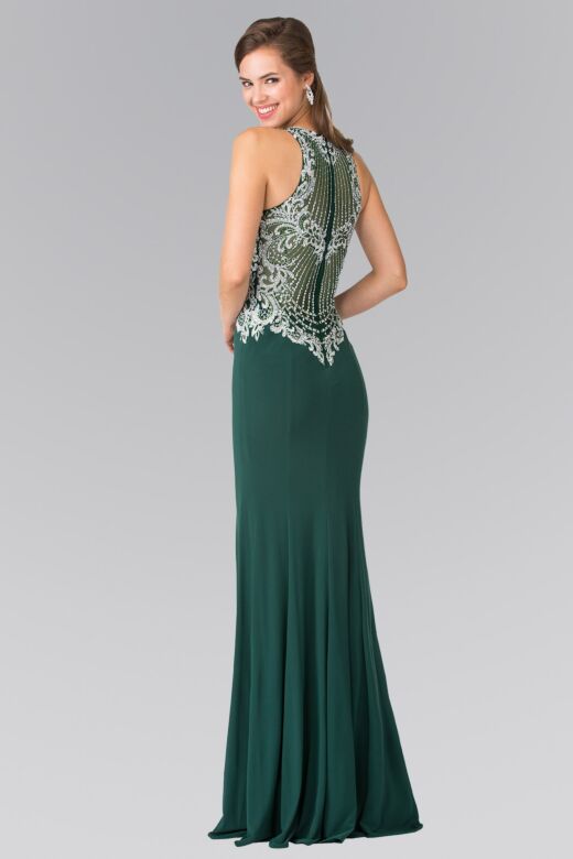 Elizabeth K GL2232 Embroidered Bodice Illusion Back Dress