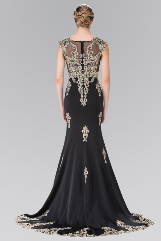 Elizabeth K GL2233 Illusion Bodice Embroidered Dress