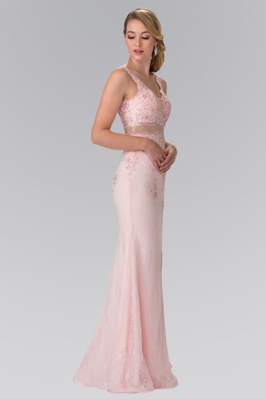 Elizabeth K GL2240 Beaded Lace Illusion Two Piece Dress