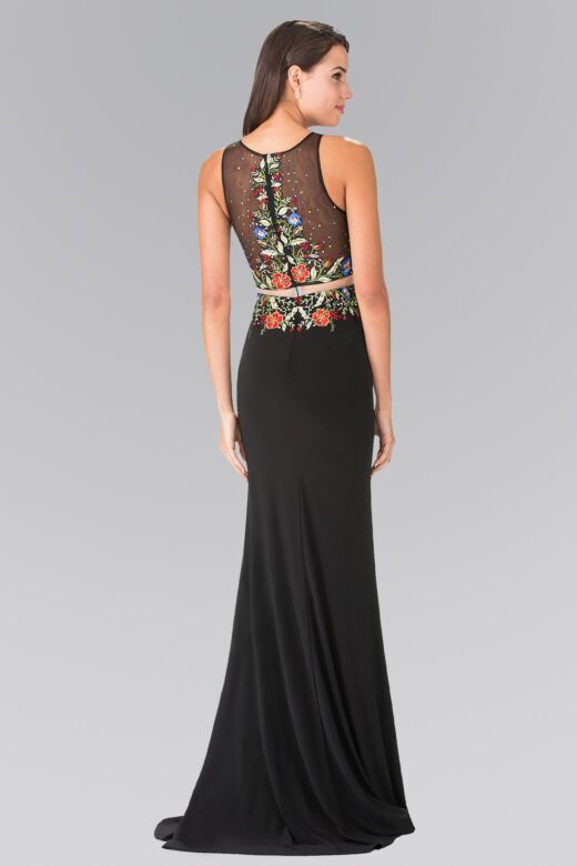 Elizabeth K GL2241 Floral Embroidered Faux Two Piece Dress