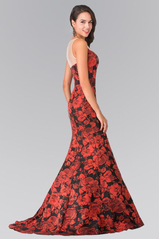 Elizabeth K GL2246 Sheer Neckline Floral Print Dress