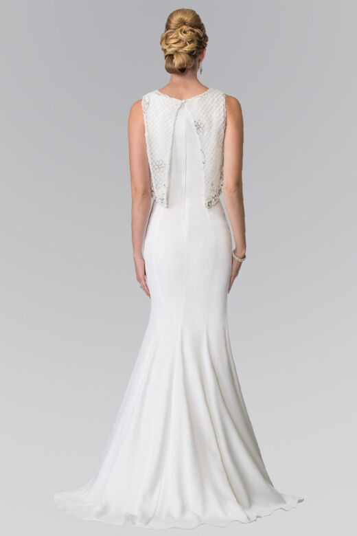 Elizabeth K GL2257 Lace Topper V-Neck 2 Piece Dress