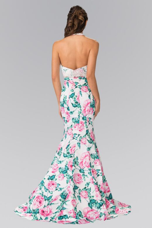 Elizabeth K GL2259 Halter Top Floral Print 2-Piece Dress