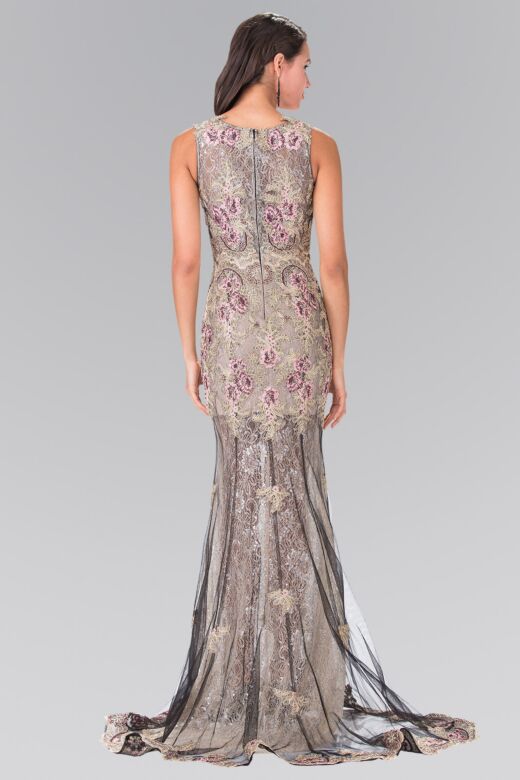 Elizabeth K GL2269 Boat Neckline Embroidered Lace Dress