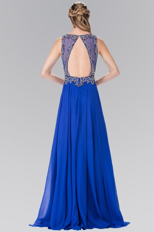 Elizabeth K GL2273 Cutout Back Embellished Bodice Dress