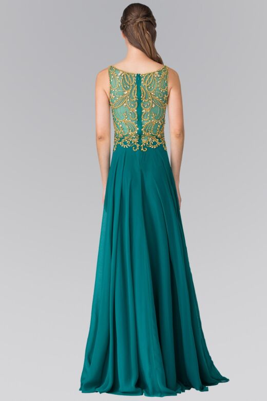 Elizabeth K GL2274 Bateau Neckline Embellished Top Dress