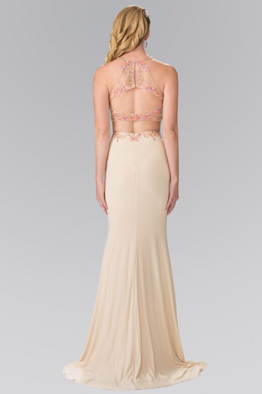Elizabeth K GL2277 Cutout Back Halter Top 2 Piece Dress