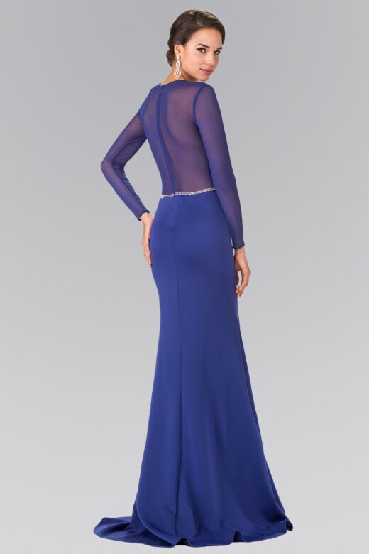 Elizabeth K GL2284 Sheer Back Long Sleeve Embellished Dress