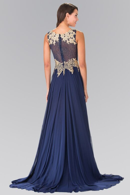 Elizabeth K GL2288 Lace Bodice Illusion Back Dress