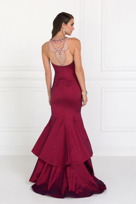 Elizabeth K GL2290 Embellished Back Tiered Skirt Dress