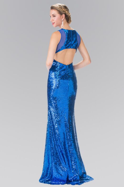 Elizabeth K GL2292 Illusion Cutouts Jewel Neck Sequin Dress