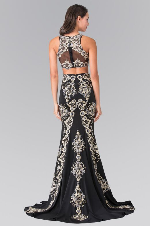 Elizabeth K GL2296 Illusion Top Embroidered 2-Piece Dress