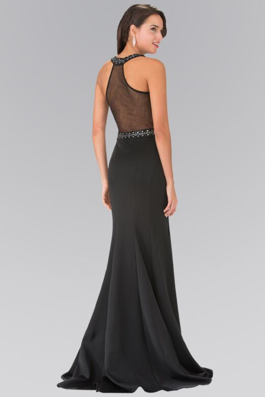 Elizabeth K GL2303 Sheer Back Keyhole Neck Dress