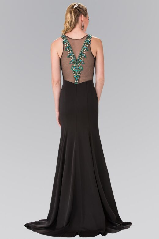 Elizabeth K GL2310 Illusion Back Embellished Bodice Dress