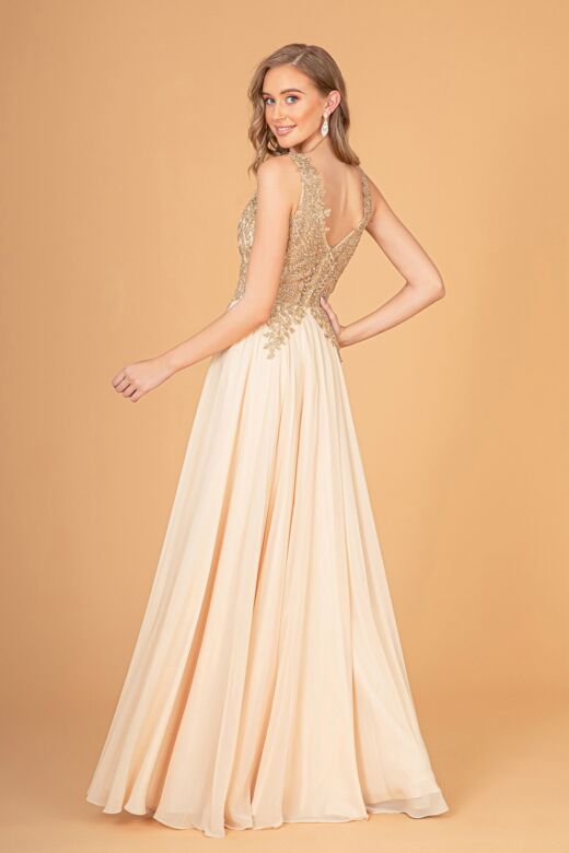 Elizabeth K GL2311 Embroidered Bodice A-Line Chiffon Dress