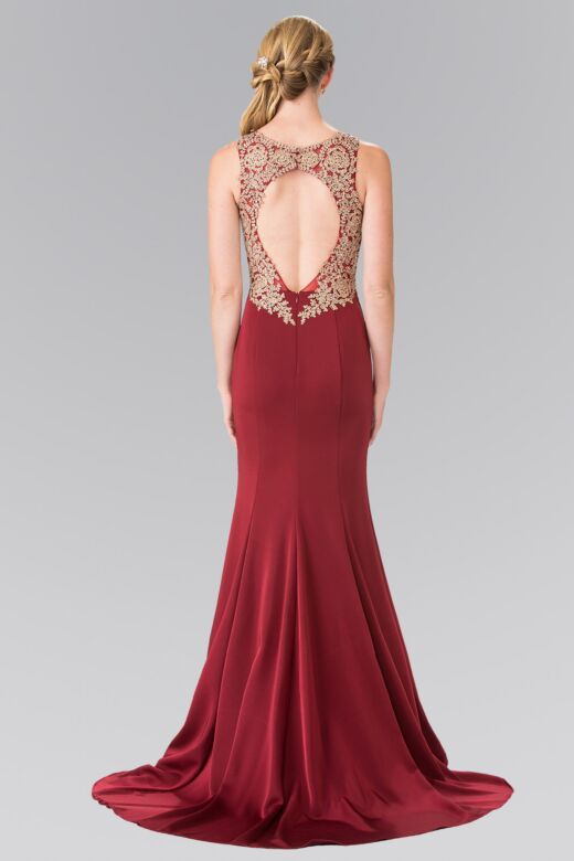 Elizabeth K GL2312 Cutout Back Sleeveless Embroidered Dress