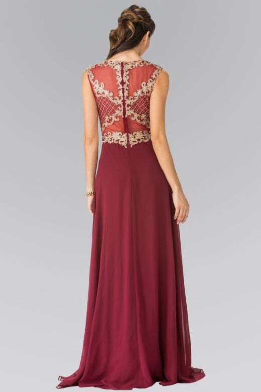Elizabeth K GL2316 Illusion Back Embroidered Top Dress