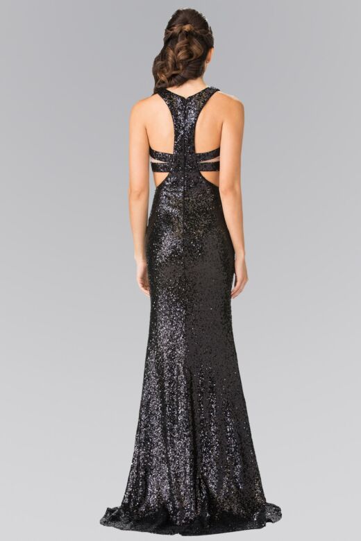 Elizabeth K GL2333 Racerback Mock Two Piece Sequin Dress