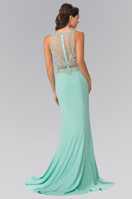 Elizabeth K GL2342 Embellished Top Illusion 2 Piece Dress