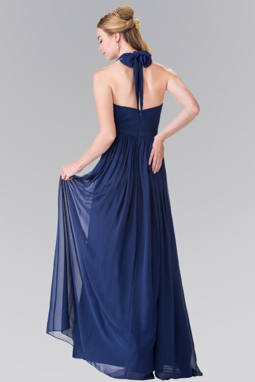Elizabeth K GL2362 Ruched Top Tie Halter Maid of Honor Dress