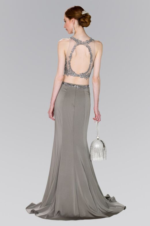 Elizabeth K GL2419 Cutout Back Embroidered 2-Piece Dress