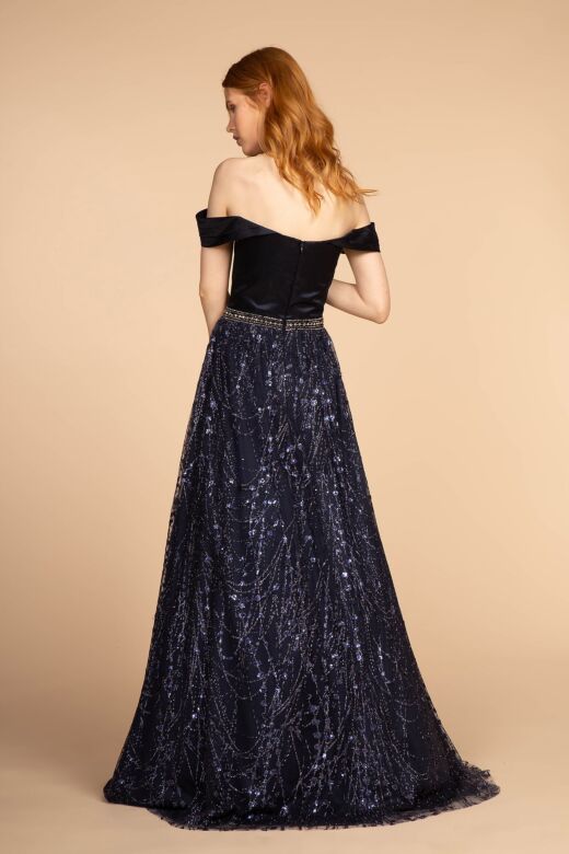 Elizabeth K GL2530 Glitter Skirt Off The Shoulder Dress