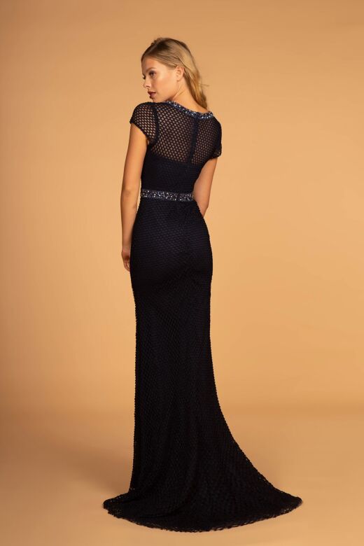 Elizabeth K GL2612 Embellished Neckline Stretch Net Dress
