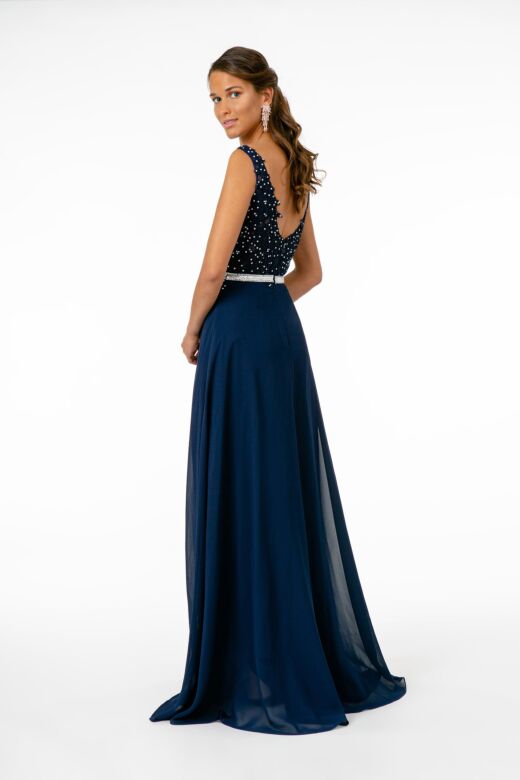Elizabeth K GL2653 Embroidered Top Scoop Back V-Neck Dress
