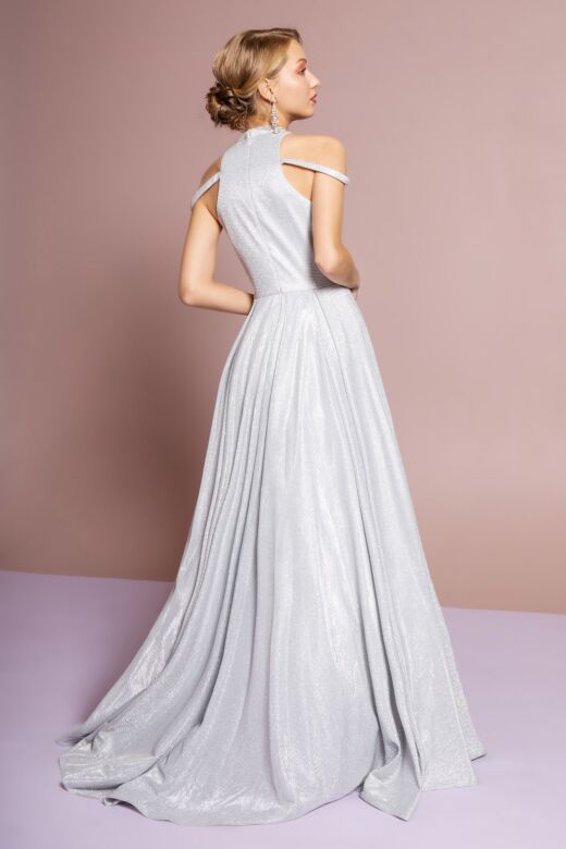Elizabeth K GL2664 Pleated Skirt High Neck Sparkly Dress
