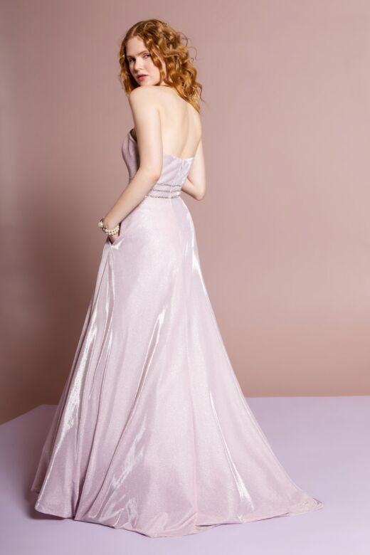Elizabeth K GL2674 Triple Belt Strapless Glitter Dress
